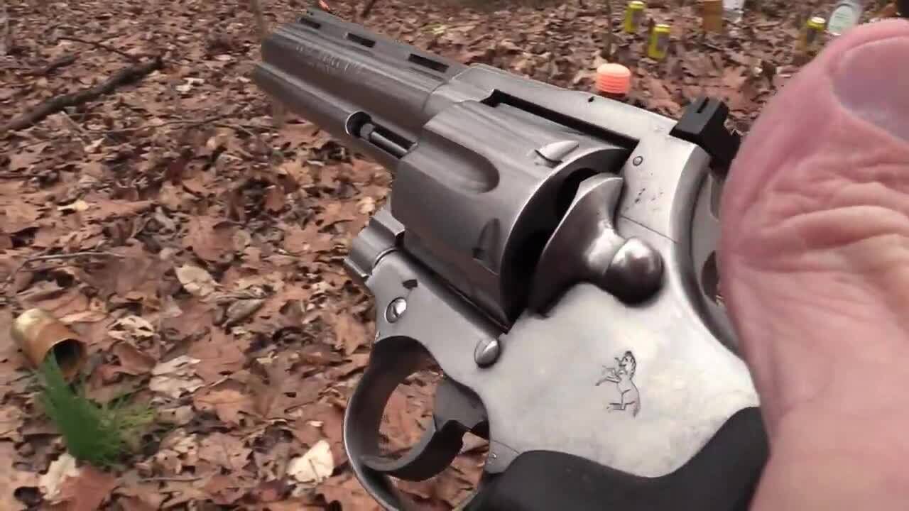 柯尔特.44口径左轮手枪,树林里射击实测,这威力一看就不小