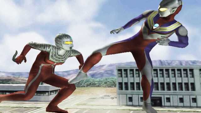 赛文奥特曼使用头镖挑战迪迦奥特曼