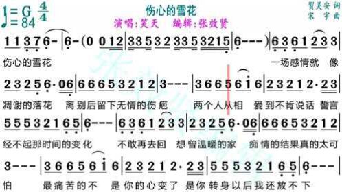 伤感歌曲《伤心的雪花》动态有声的简谱