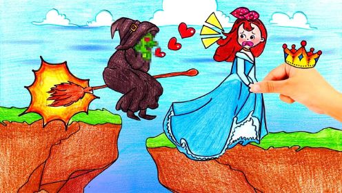 趣味定格动画：睡美人被小巫抓起来了，帮助她乘坐热气球回到城堡