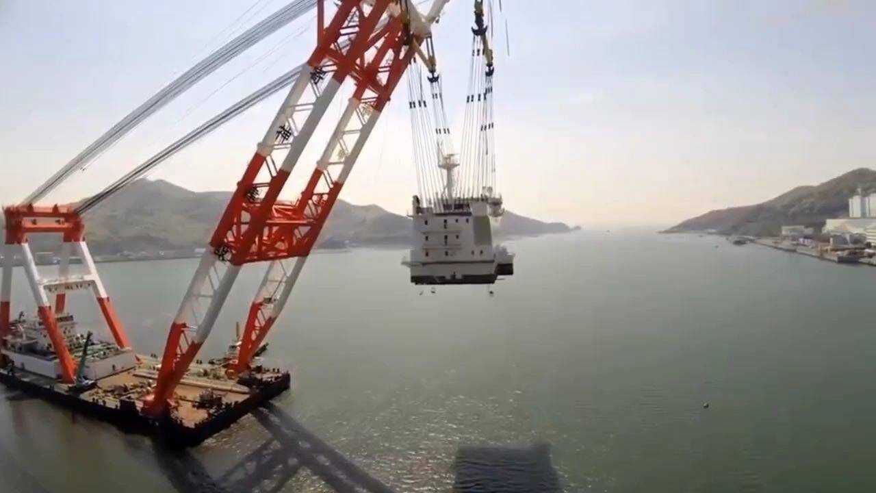 实拍浮式起重机海上安装桥梁全过程,场面太壮观!_高清1080P在线观看平台_腾讯视频