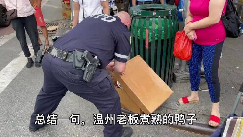 纽约警察清查华人区，小贩吓跑，警察直接把鸡鸭鱼肉搬上警车