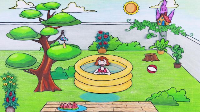 剪纸定格生活,把后院改装成漂亮的游泳池!