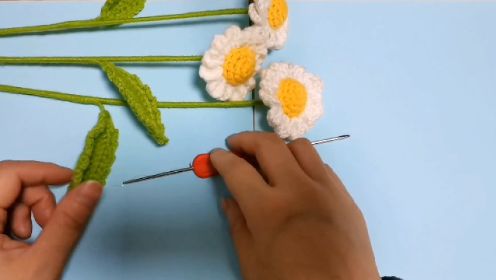 手工毛线花束编织教程之小雏菊花芯的编织方法钩针花卉仿真花