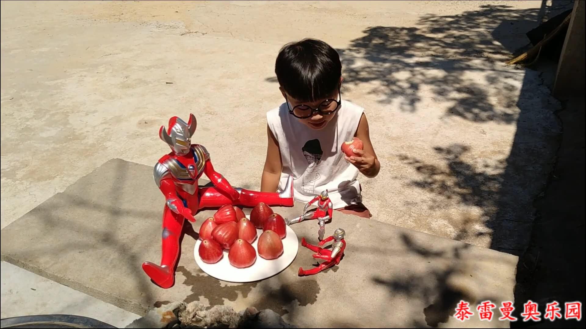小泽和泰罗奥特曼一起玩玩累了就吃美味的莲雾