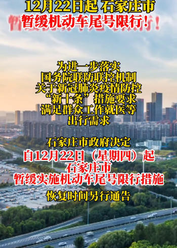 12月22日起,石家庄市暂缓机动车尾号限行!
