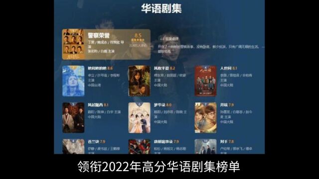 2022年豆瓣高分华语剧集TOP 10