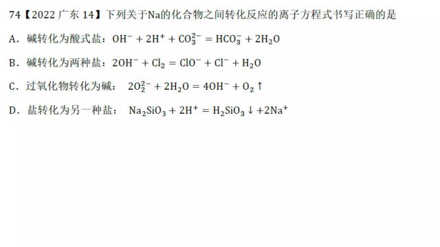 2022广东高考化学14方程式正误