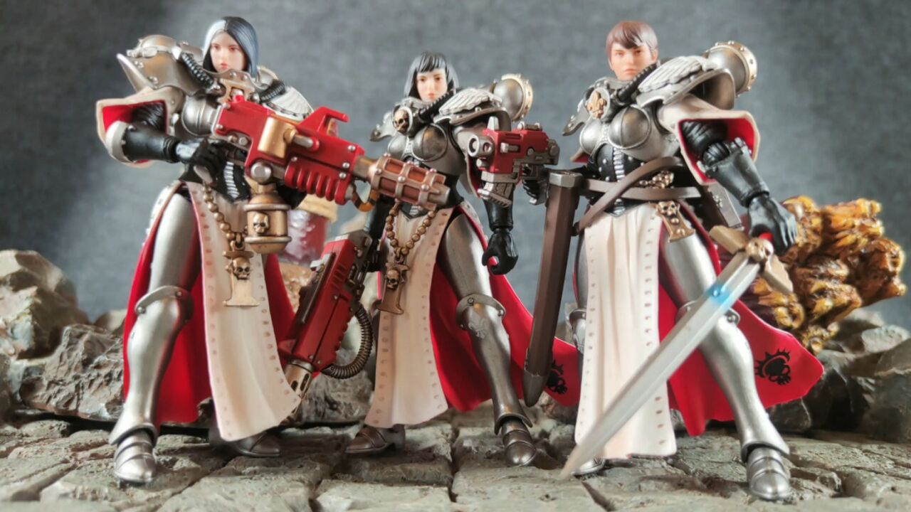 joytoy 1/18 战锤40k 战斗修女 银白寿衣修会三人组