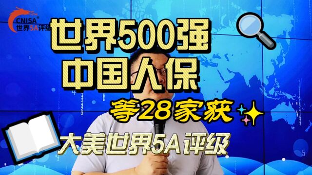 世界500强中国人保等28家获大美世界5A评级