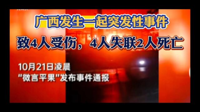 广西发生一起突发性事件,致4人受伤,4人失联2人死亡