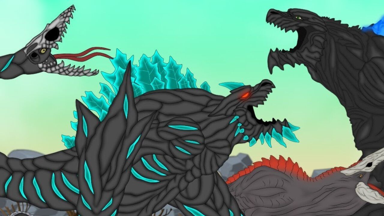 骷髅巨蜥与行星哥斯拉融合,他与新酱与碧奥兰蒂融合体大战