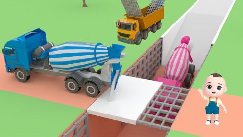 早教动画：嘟嘟的工程车救援侧翻车辆，并建造地道桥