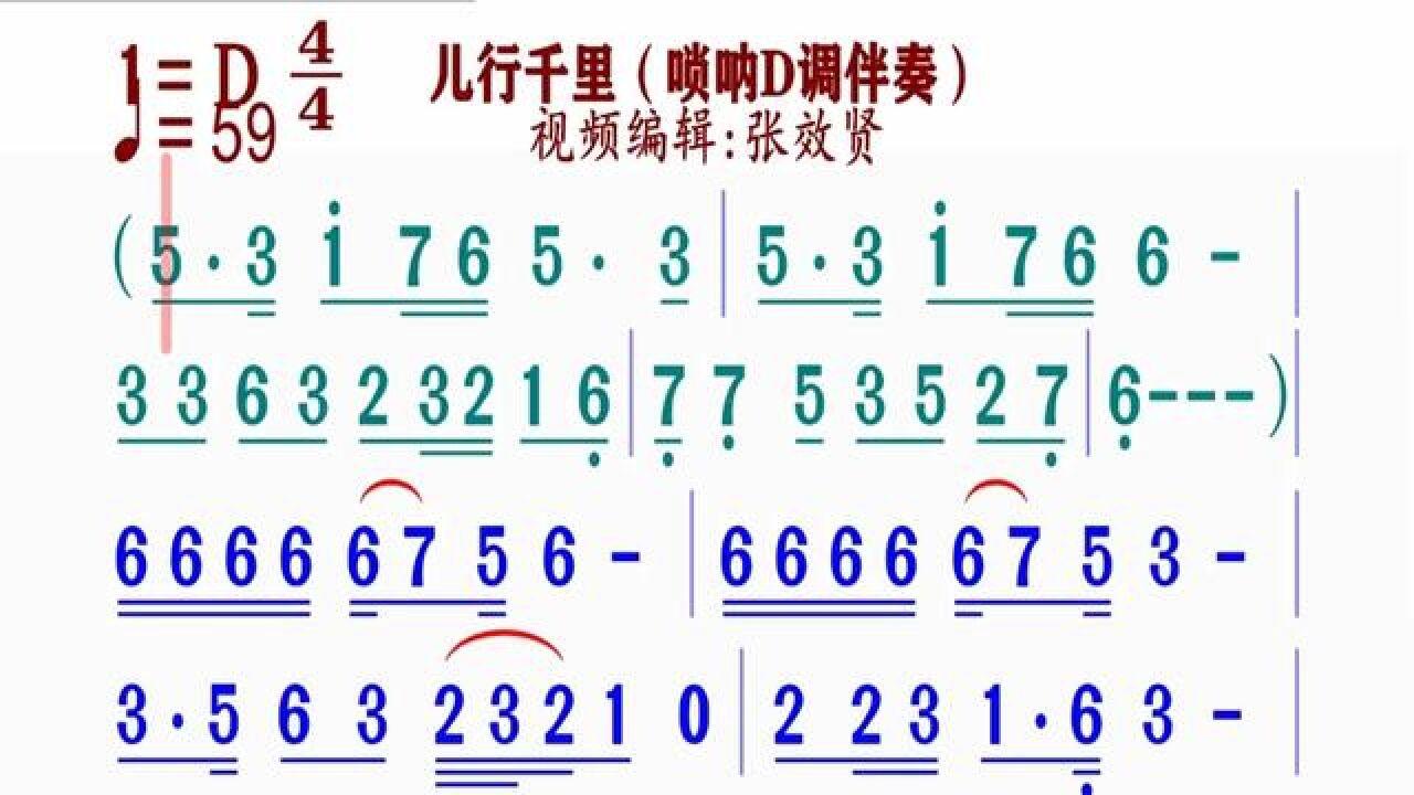 《儿行千里》唢呐版简谱d调伴奏 完整版请点击上面链接知道吖张效贤