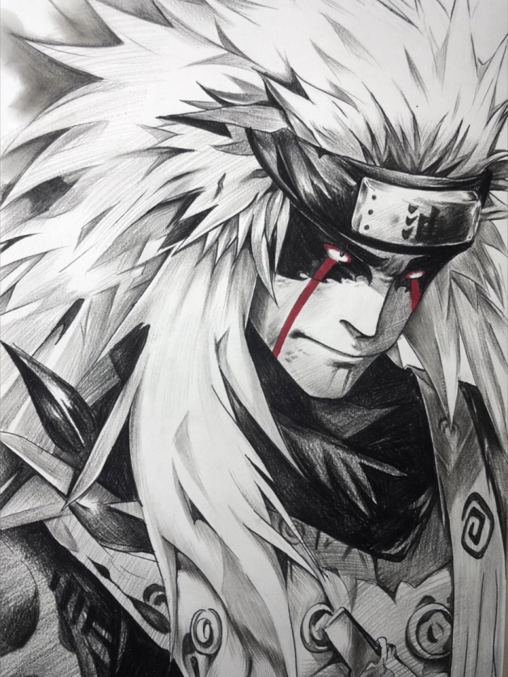 火影忍者动漫人物自来也素描绘画过程图.