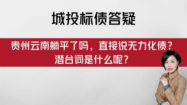 【城投标债答疑】贵州云南躺平了吗,直接说自己无力化债?