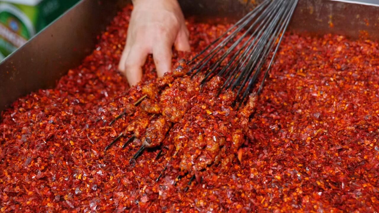 兰州的辣子烤肉,大把辣子撒上去,炭炉明火烤,加上凉面50元吃撑