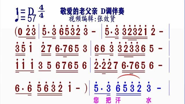 《敬爱的老父亲》简谱D调伴奏 完整版请点击上面链接知道吖张效贤课程主页