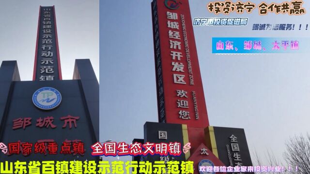 国家级重点镇、全国生态文明镇、山东省百镇建设示范行动示范镇、邹城市太平镇、热烈欢迎企业家来投资兴业、参观考察、共谋发展、投资济宁!合作共赢...