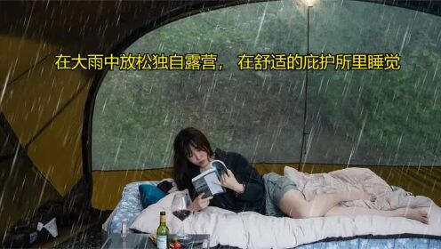 在大雨中放松独自露营， 在舒适的庇护所里睡觉