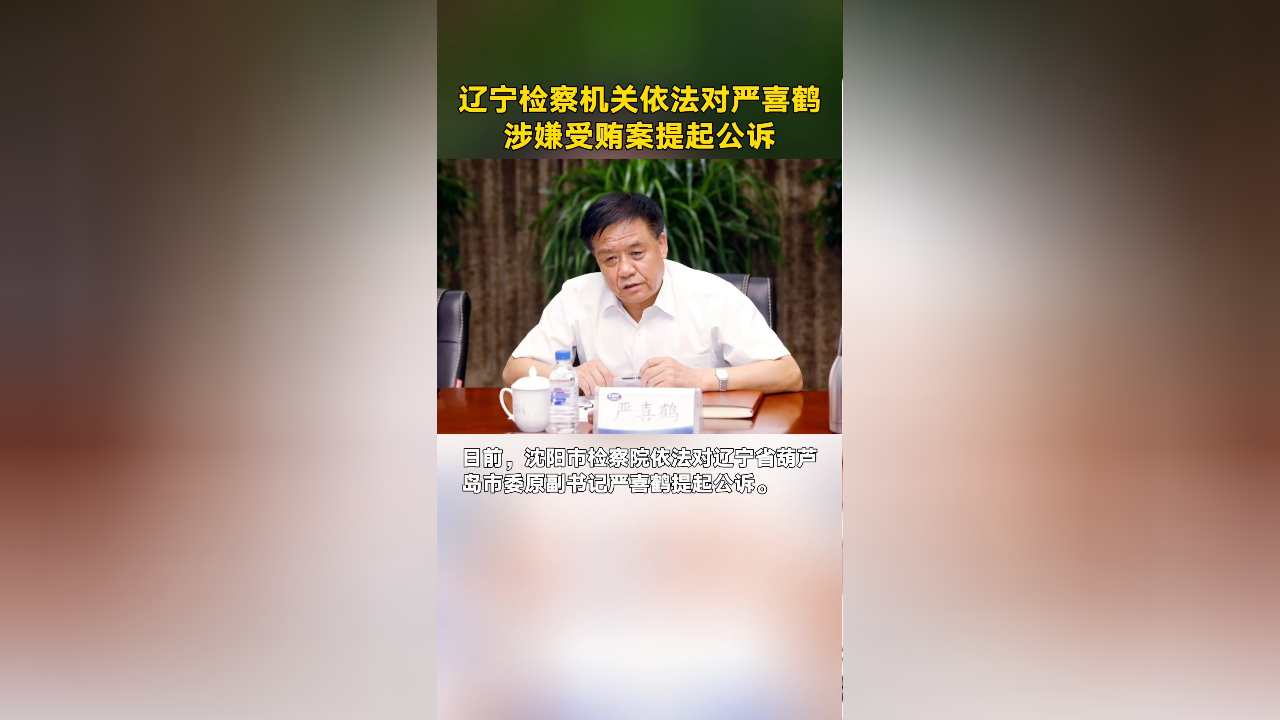辽宁检察机关依法对严喜鹤涉嫌受贿案提起公诉