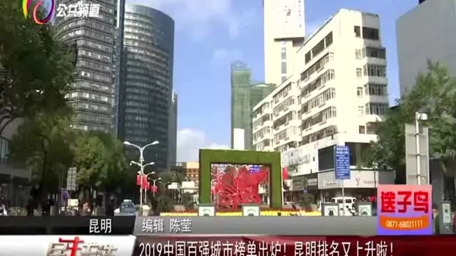 2019中国百强城市榜单出炉!昆明排名又上升啦!