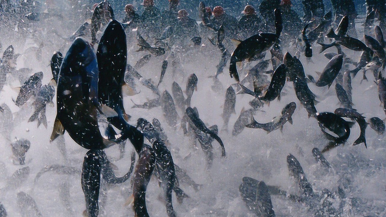 浙江千岛湖再现巨网捕鱼万鱼起跃堪称盛景