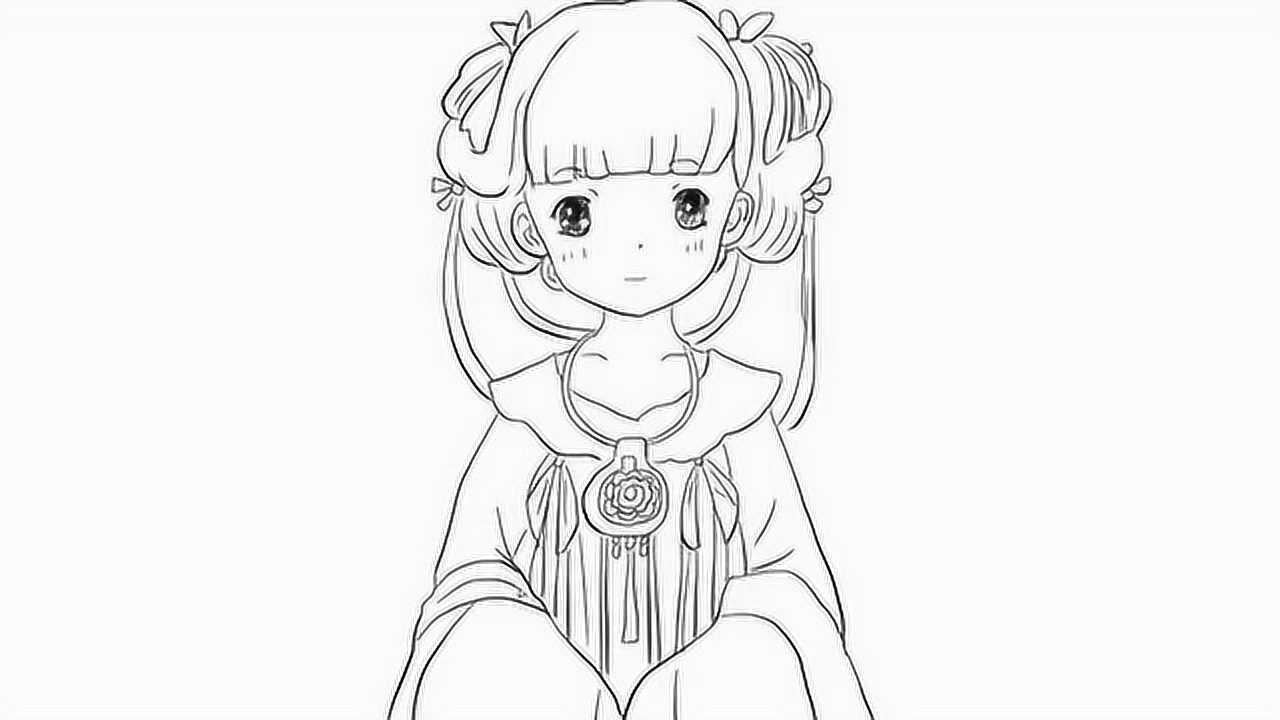 可爱的古风女孩动漫简笔画