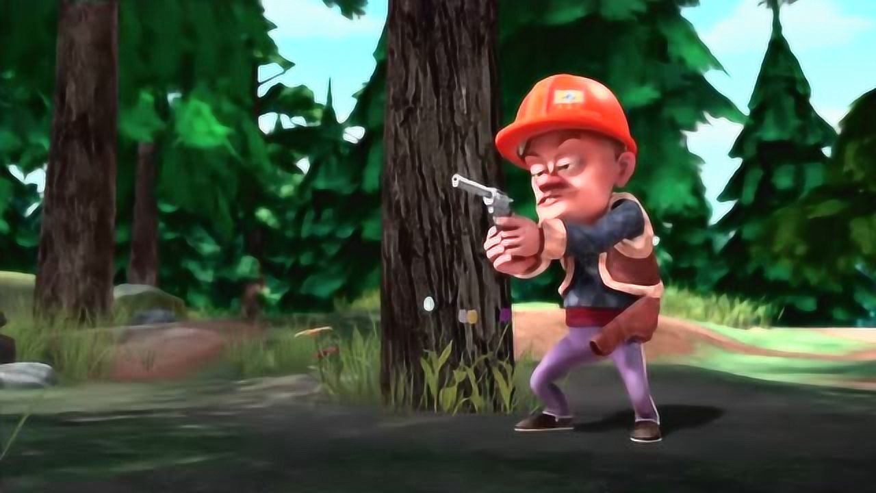 光头强发脾气,拿枪对着熊大熊二开枪