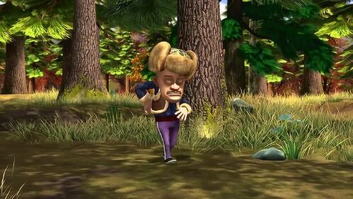 熊出没:光头强痒里背靠在树上挠痒痒