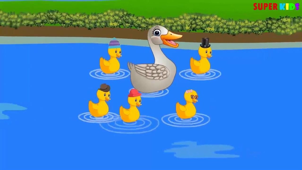 幼儿英文儿歌:鸭妈妈带着五只小鸭子游玩唱儿歌