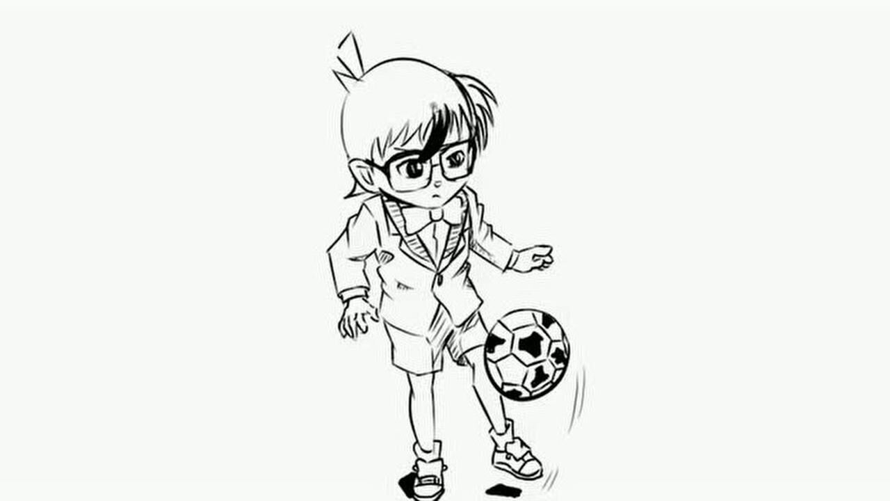 教大家如何画出名侦探柯南踢足球手绘卡通漫画