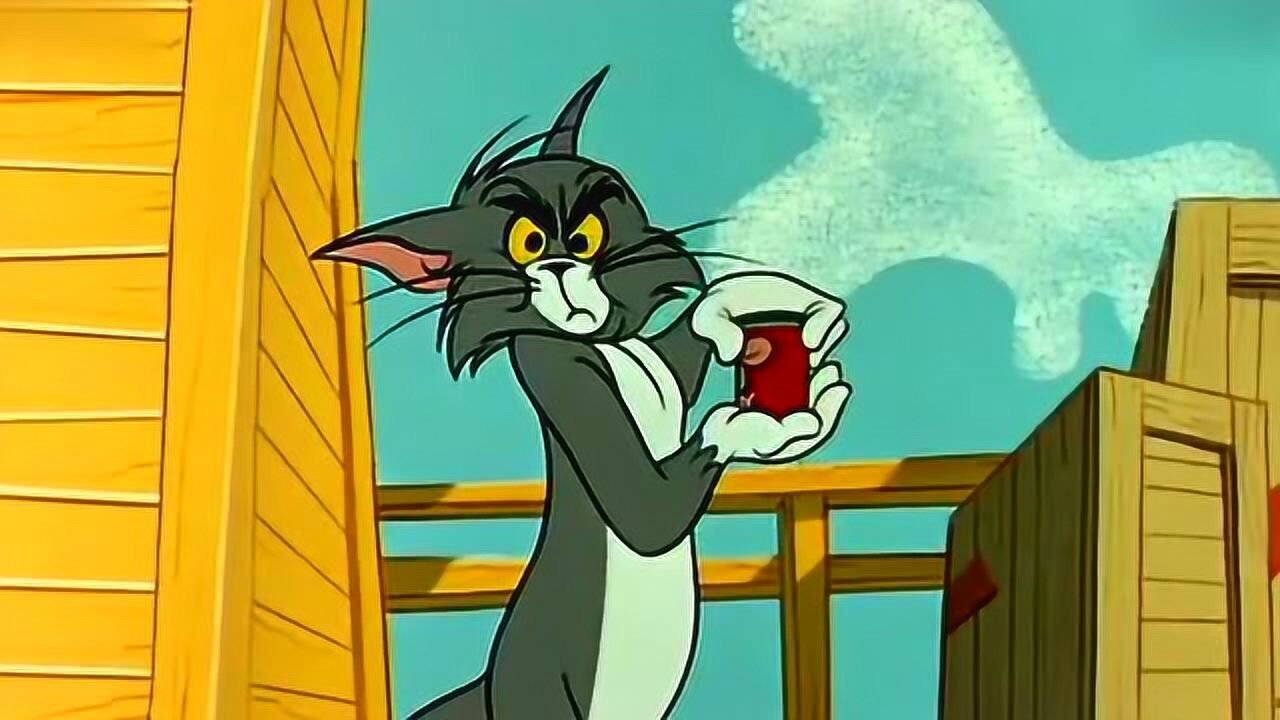 猫和老鼠:杰瑞躲在罐头里,咬了一口汤姆的手