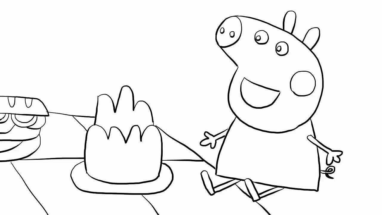 小猪佩奇在草地上野餐儿童卡通简笔画