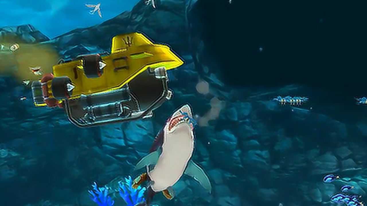 饥饿鲨世界只剩一丝血的巨齿鲨坚持要吃掉潜水艇到底行不行