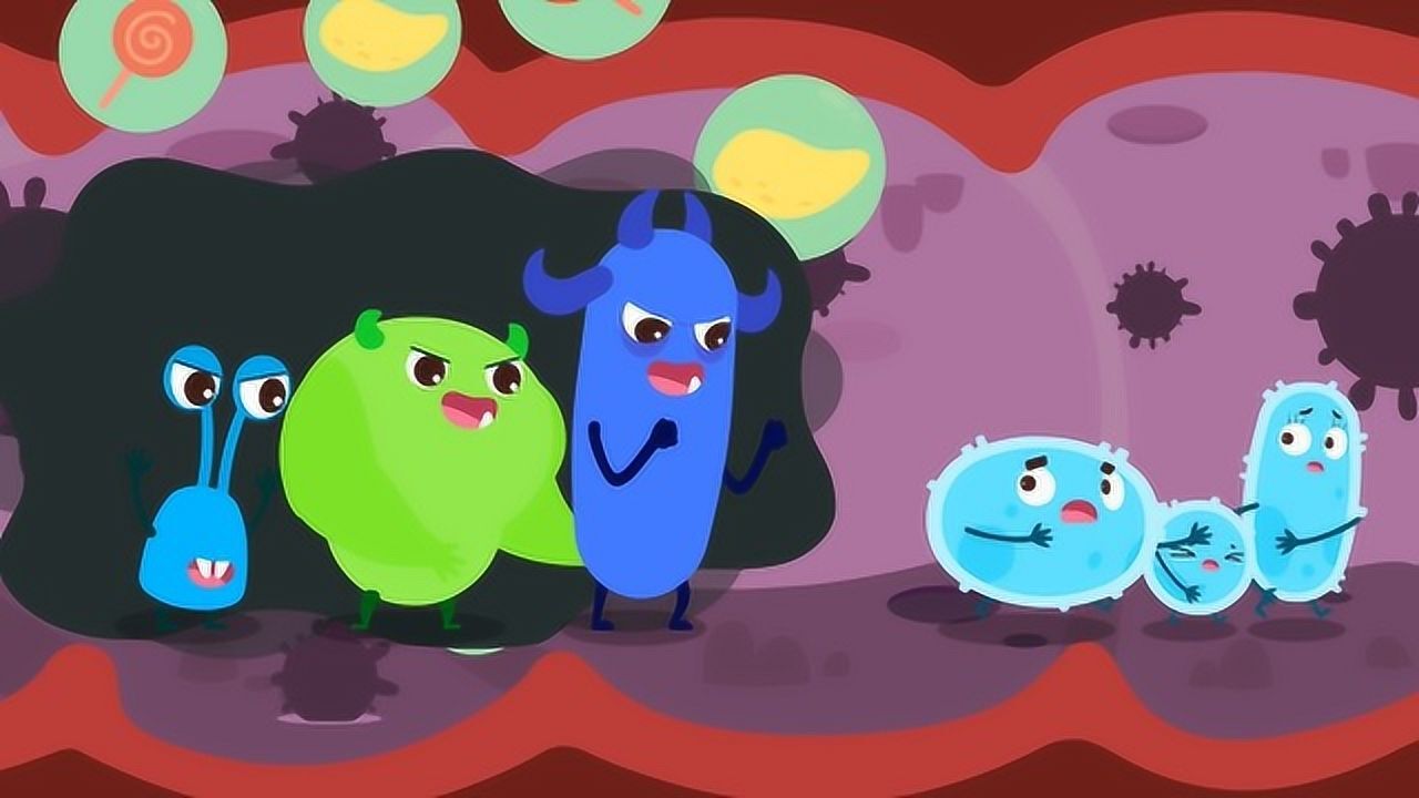 细菌来了—好菌大战坏菌,不健康食物坏菌长,蔬果牛奶好菌长