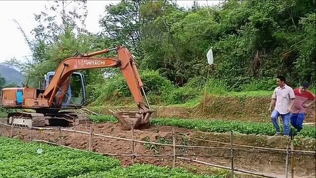 挖掘机挖土工作视频建设新农村挖土机开路