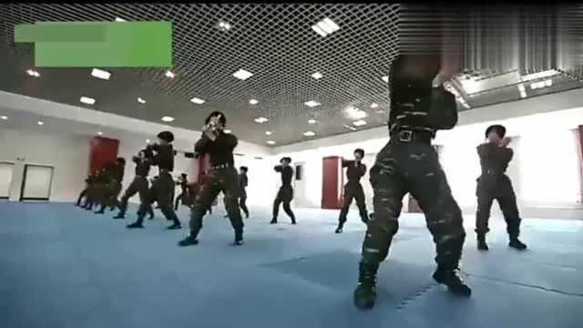 武警内卫女兵,匕首操示范表演.