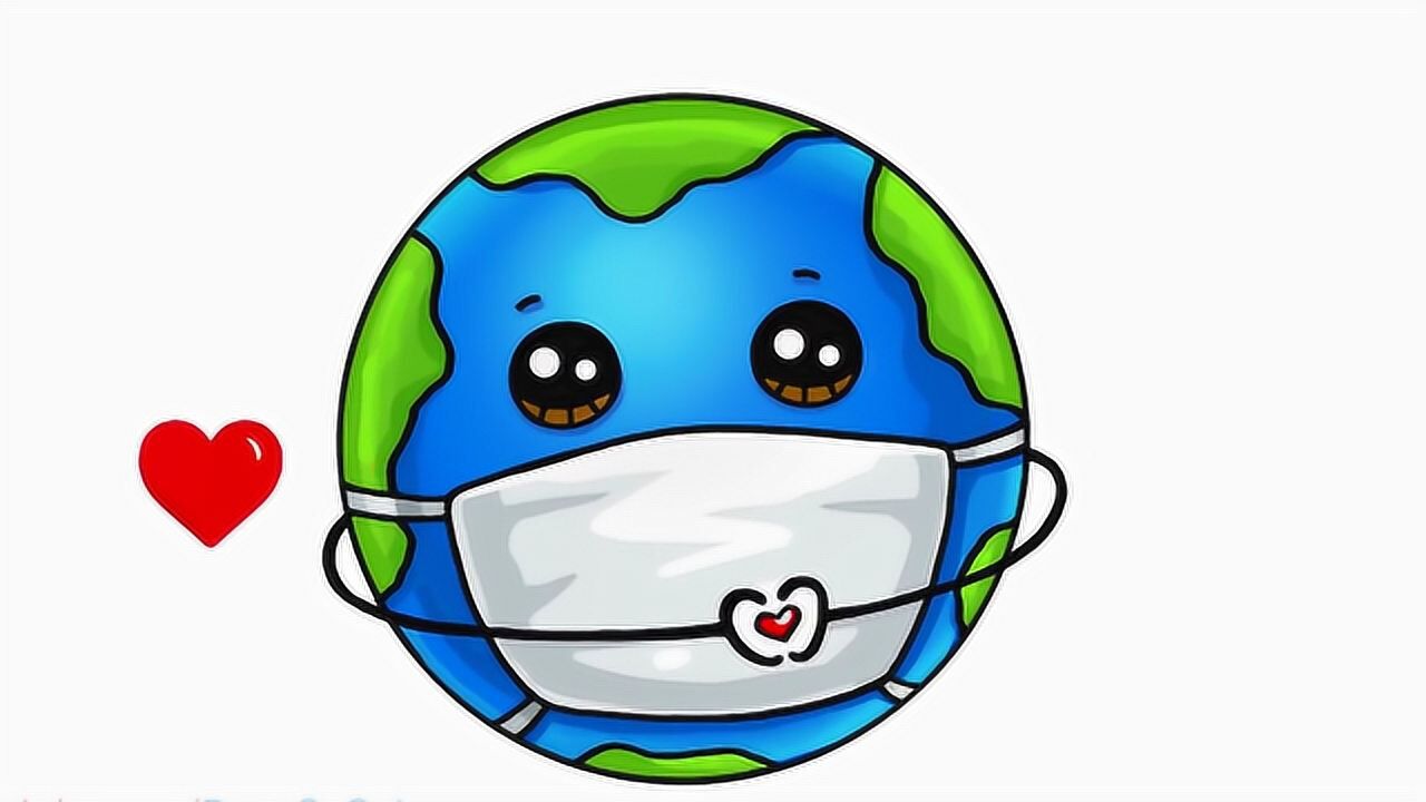 全球抗疫简笔画,陪孩子在家画一个戴口罩的地球