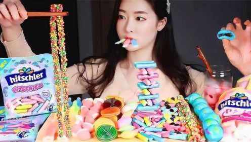 【解压咀嚼音】韩国小姐姐吃棉花糖软糖各种糖果，超过瘾！