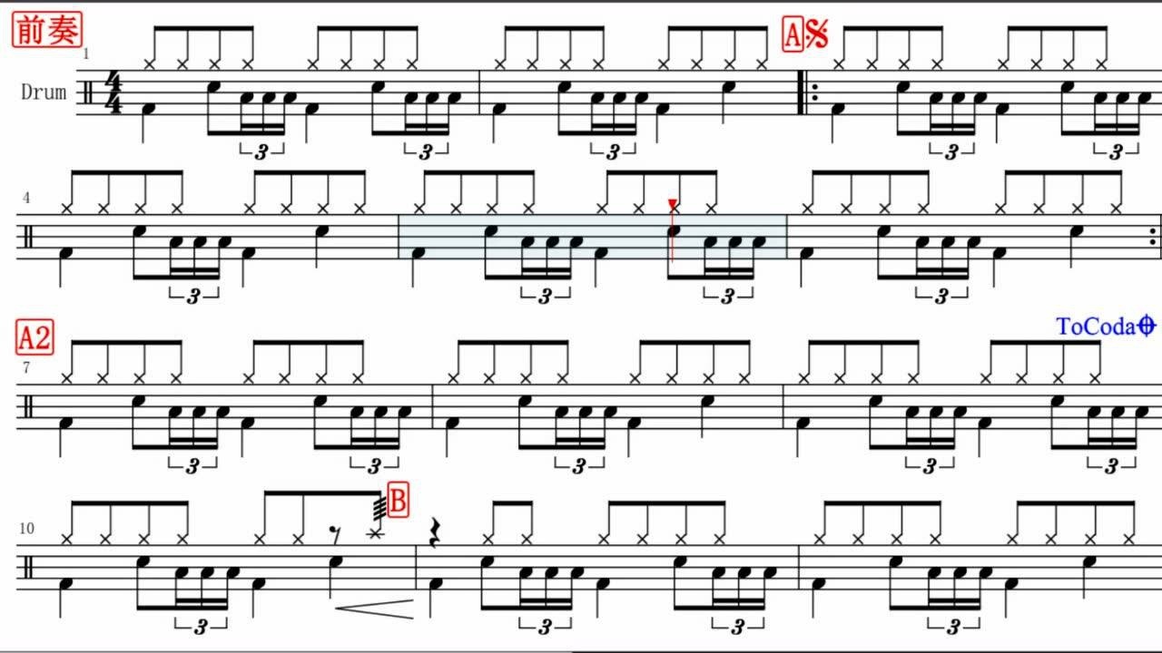 抖音热门歌曲believer架子鼓鼓谱高清动态鼓谱部分演示