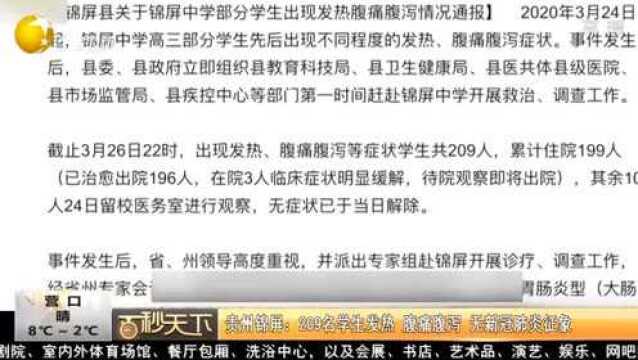 贵州锦屏:209名学生发热腹痛腹泻,无新冠肺炎征象