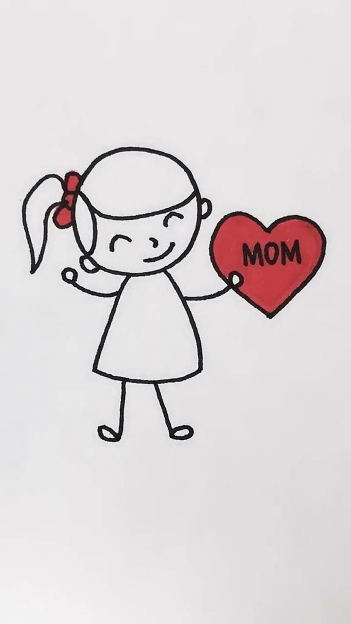 送给妈妈的爱心小女孩儿童简笔画一看就会