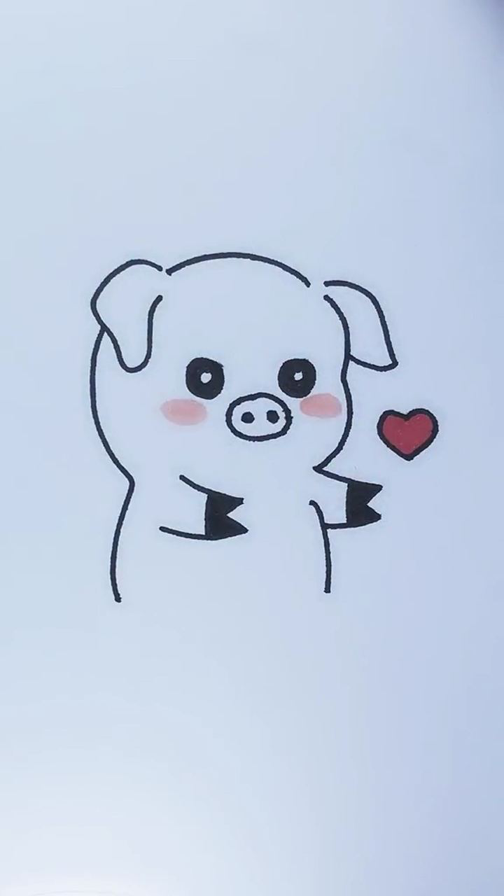 爱心小猪简笔画,卡通动物 儿童画