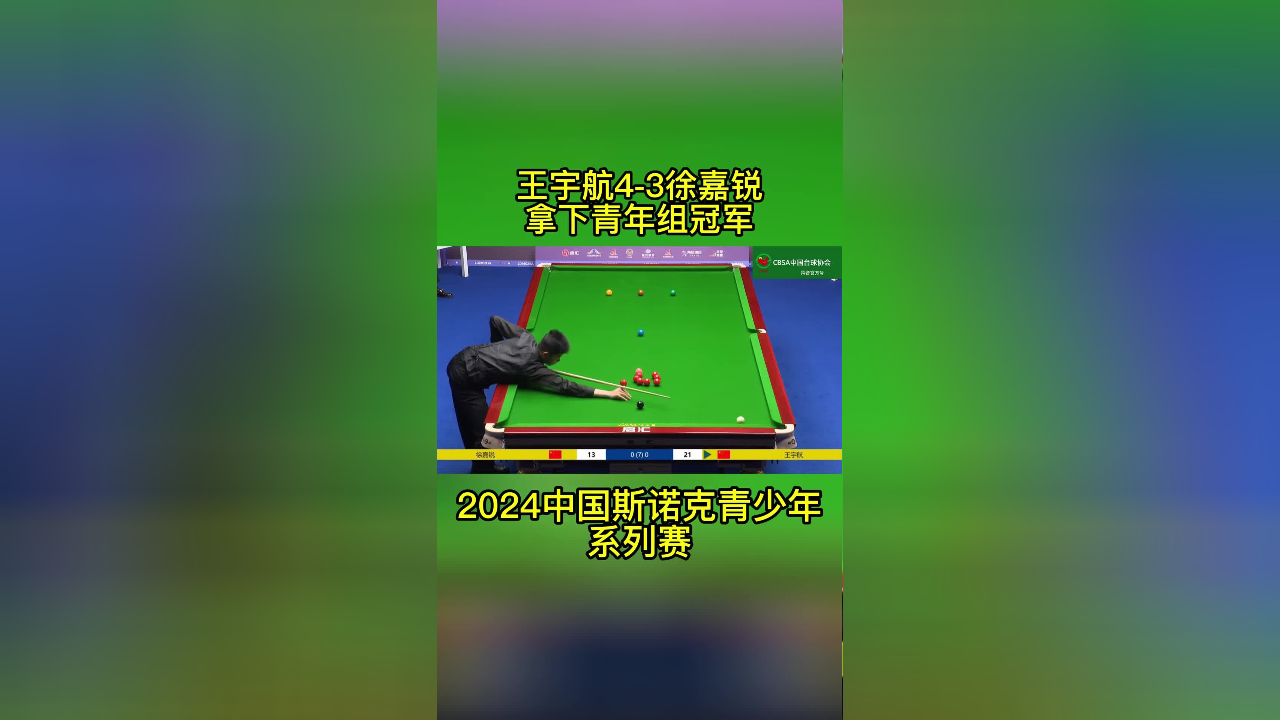 王宇航4-3战胜徐嘉锐获得青年组冠军,2024cbsa中国斯诺克青少年系列赛