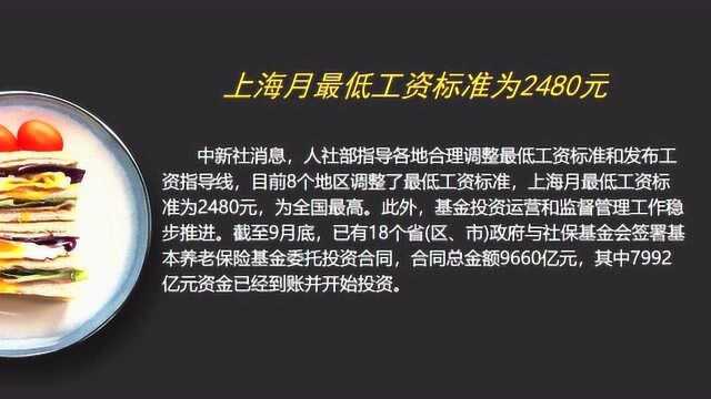 上海月最低工资标准为2480元