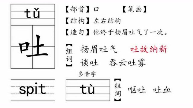 汉字吐的读音和用法一起来学习一下,吐字组词你知道哪些呢