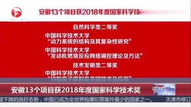 安徽13个项目获2018年度国家科学技术奖