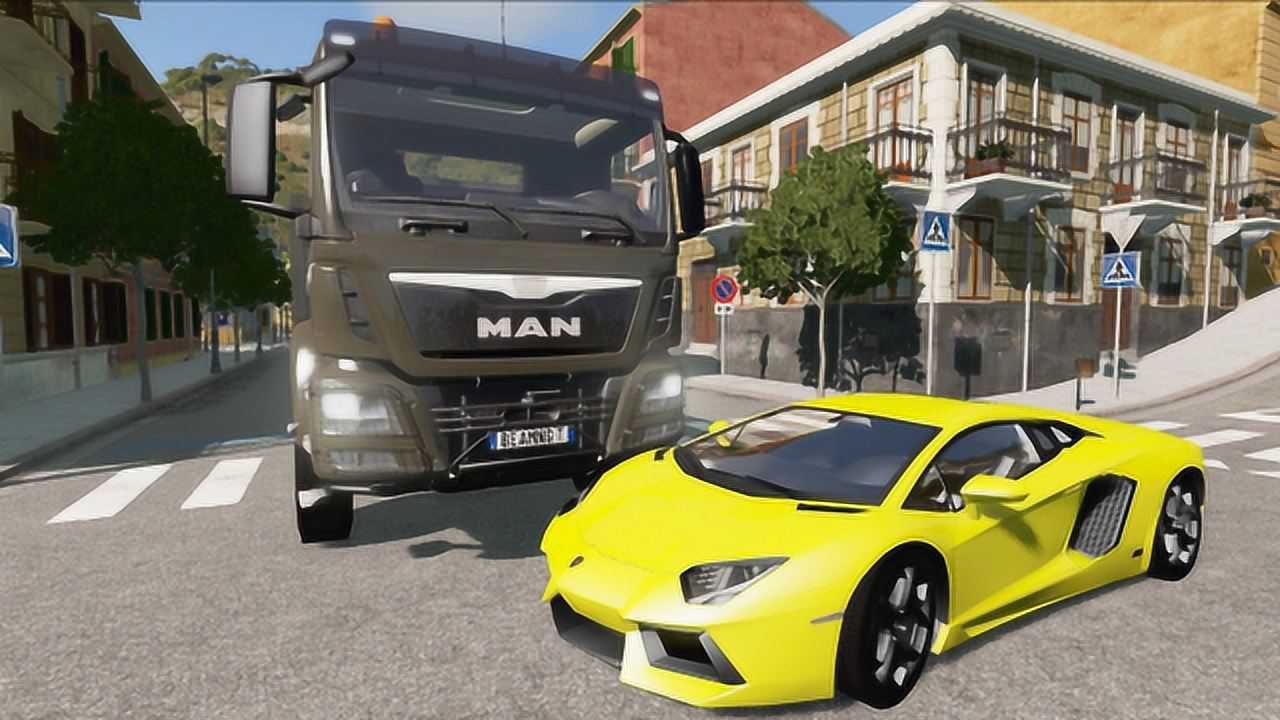beamng:发疯的兰博基尼司机驾车高速冲向卡车,撞车画面够酸爽