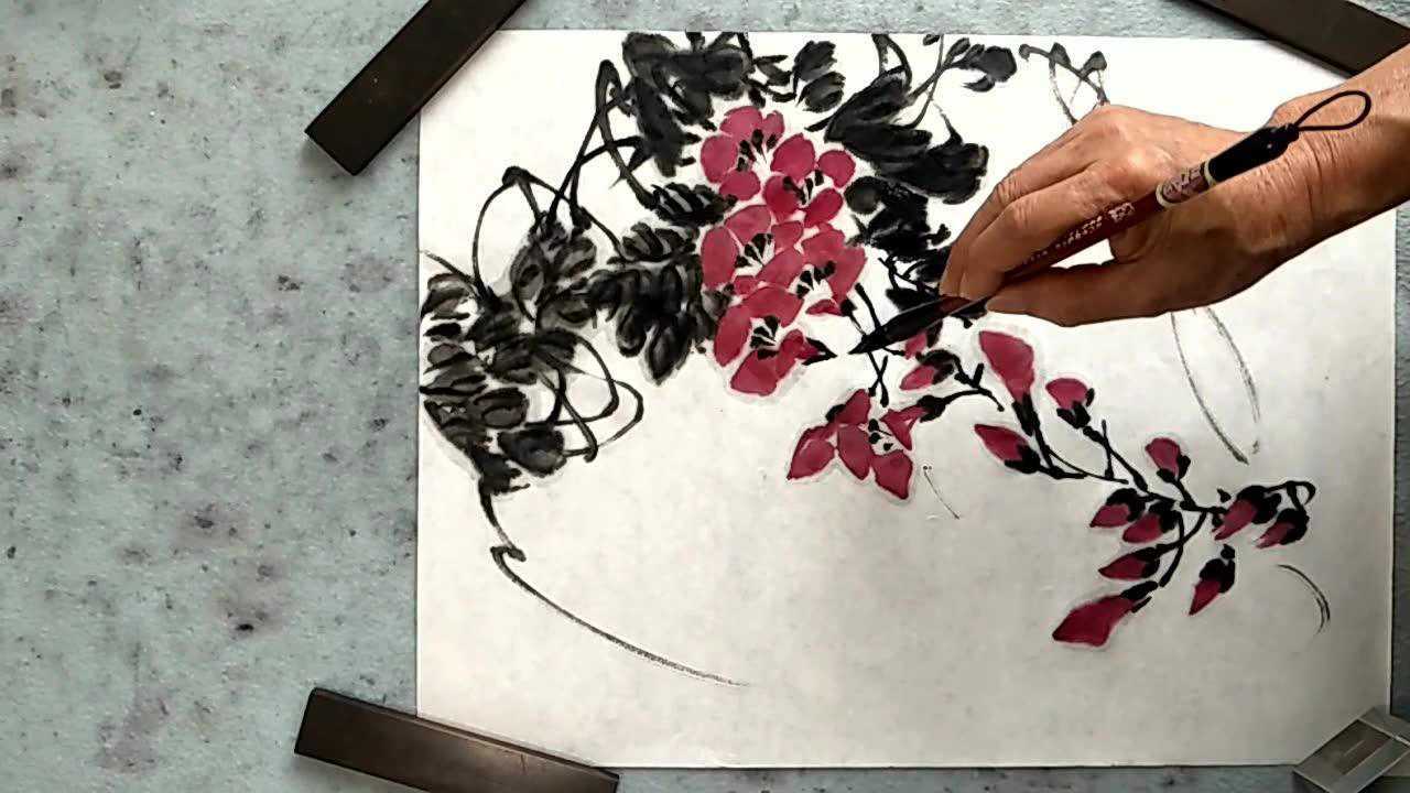 黄洪平花鸟画视频 凌霄花